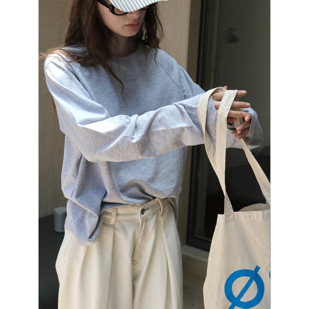 Women's Lightweight Oversize Sweatshirt made of Cotton Blend with Raglan Sleeves and Ribbed Crew Neck Amarae