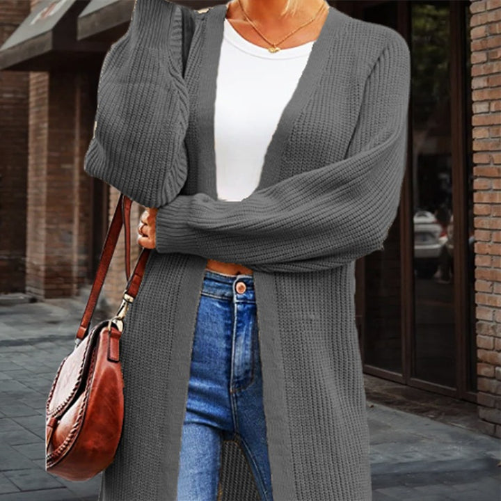 Open design knit coat for women with generous pockets Lune London