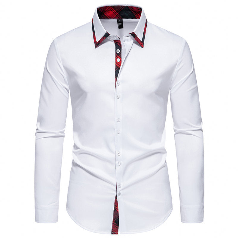 Elegant long-sleeve shirt for men with checkered collar details Lune London