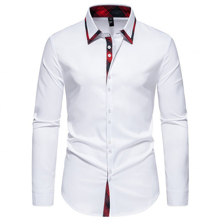 Elegant long-sleeve shirt for men with checkered collar details Lune London