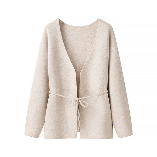 Casual knitted jacket for women with a trendy tie belt Amarae
