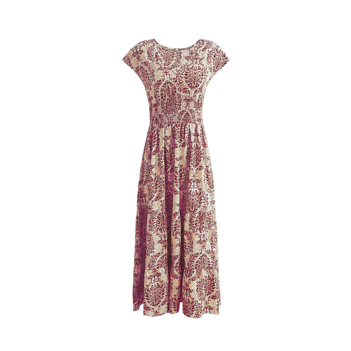 Maxi flower dress for women with V-neck and ruffled hem Lune London