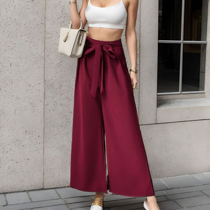 High waisted wide leg pants for women with tie belt Lune London