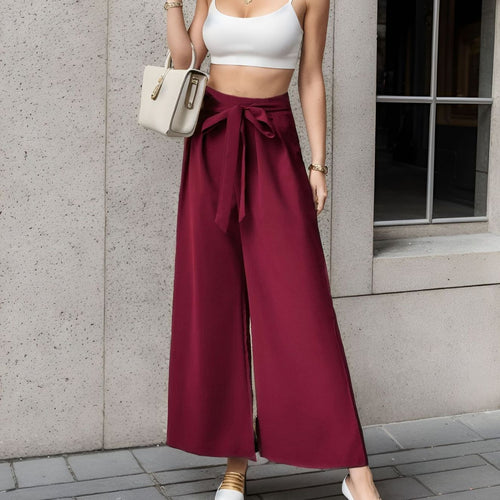 High-waisted wide-leg trousers for women with tie belt Amarae
