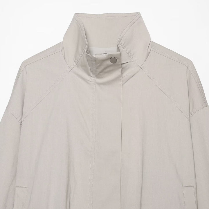 Women's Lightweight Cropped Transitional Jacket with Stand-Up Collar and Concealed Zipper Amarae