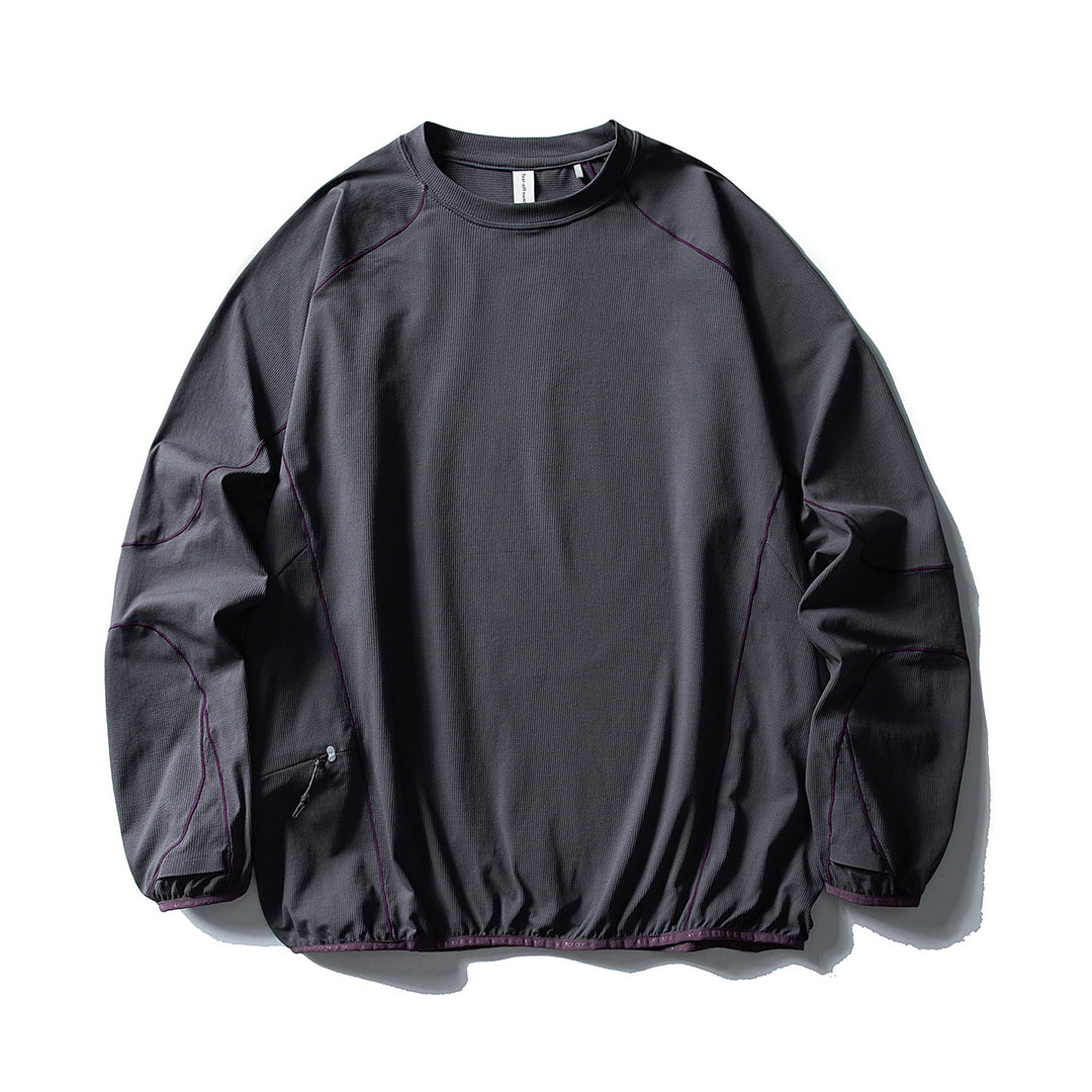 Unisex Technical Oversized Crew Neck Sweater with Flatlock Seams and Side Zipper Pocket Amarae