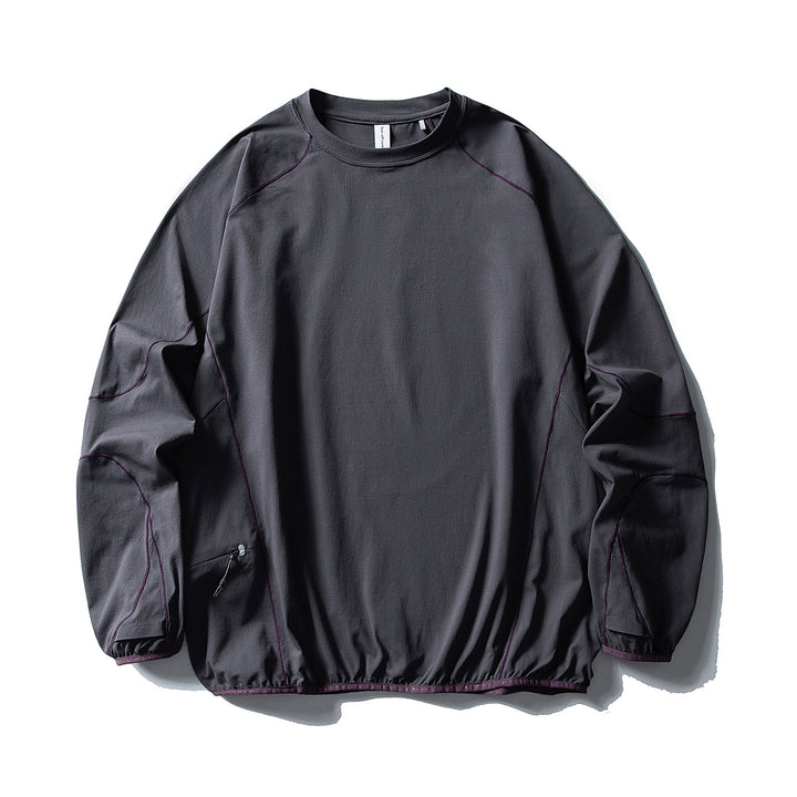 Unisex Technical Oversized Crew Neck Sweater with Flatlock Seams and Side Zipper Pocket Amarae