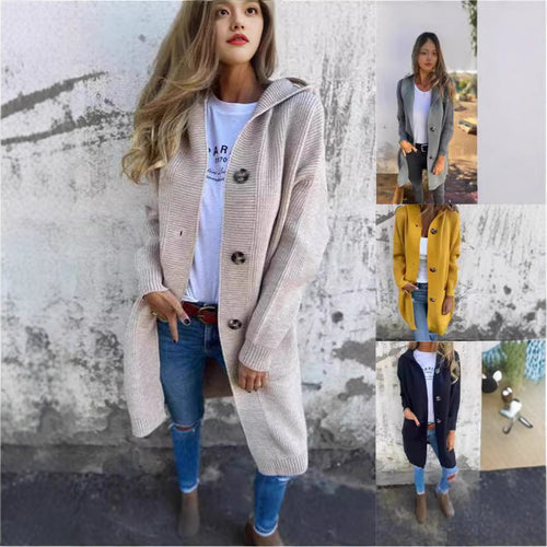 Women’s knit jacket with hood and decorative buttons Amarae