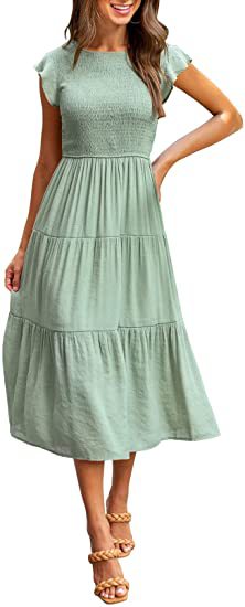 Maxi dress for women with elastic top and flared skirt Lune London