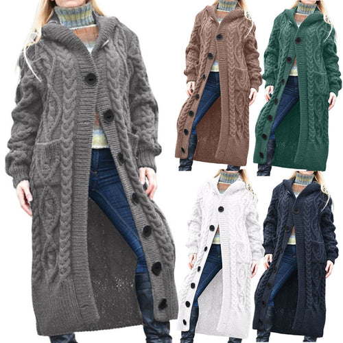 Ladies Long Cardigan with Cable Knit Pattern and Spacious Pockets Amarae