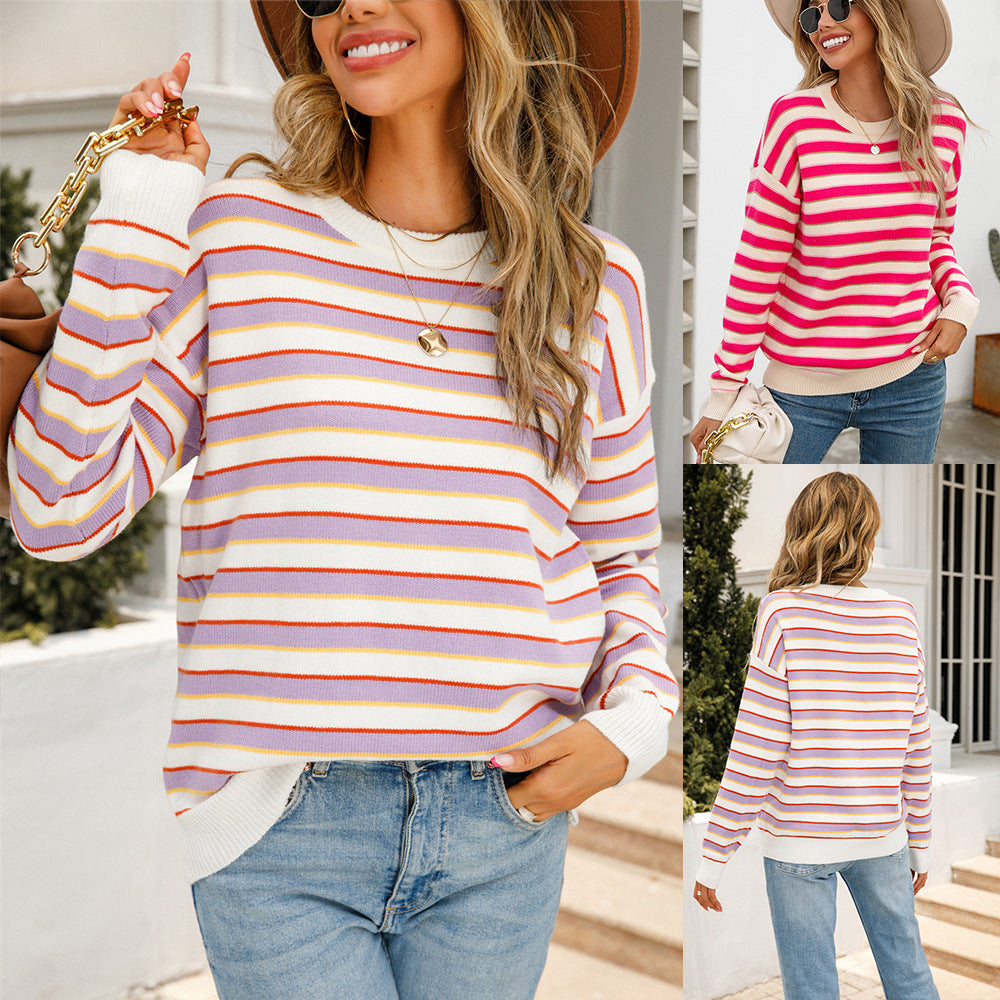 Sweater à rayures décontracté pour femmes Chic & Stil