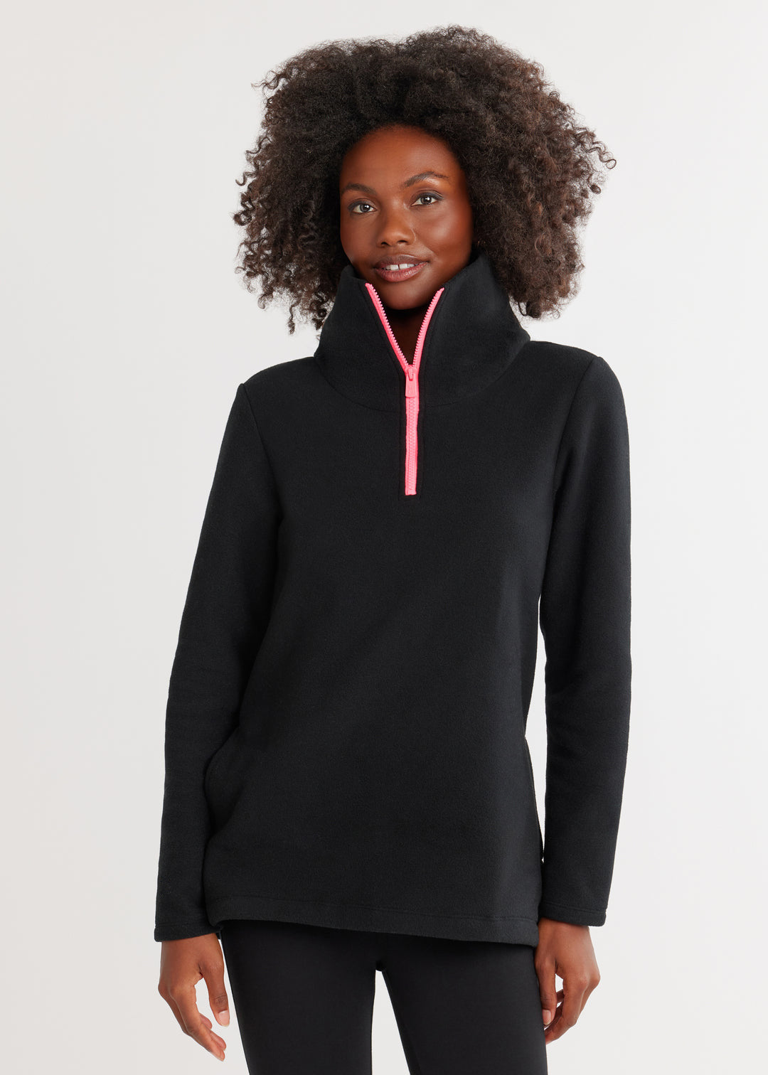 Fleece pullover for women with high collar and sporty zipper Lune London