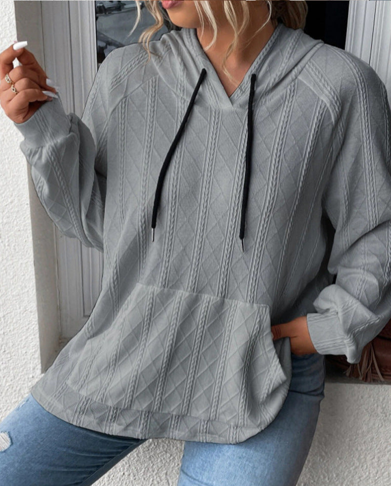 Women's Large Knit Hoodie with V-Neck and Stylish Chic Hood