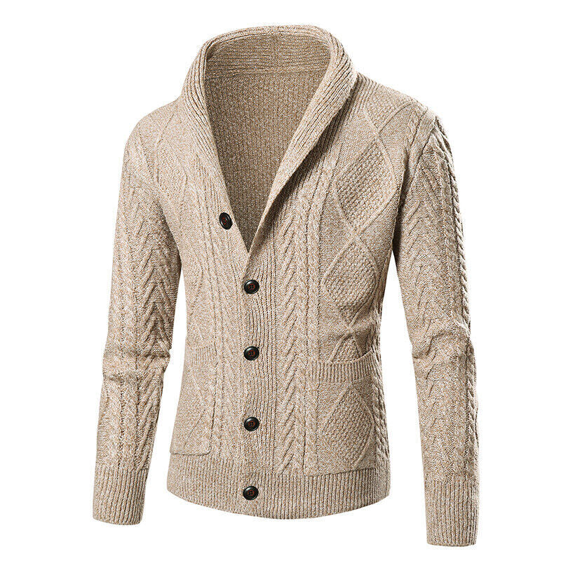 Men's knit jacket with modern cable pattern and applied pockets Lune London