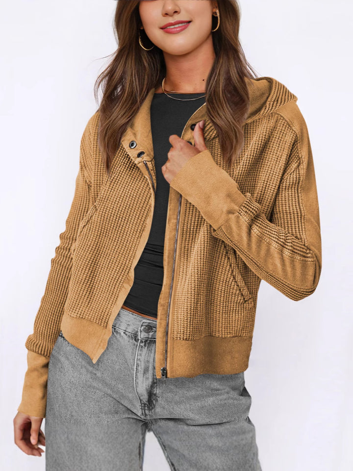 Casual zip-up jacket for women with hood and textured design Amarae