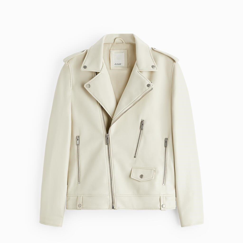 Ladies short-cut biker jacket made of vegan smooth leather with asymmetrical zip front Amarae