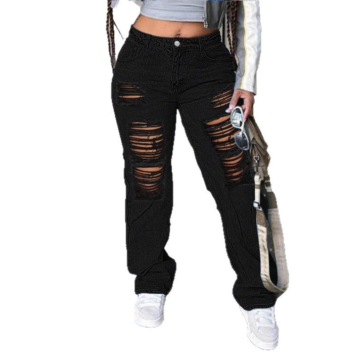 Women's high-cut wide denim jeans with pronounced ripped details and a casual fit Amarae