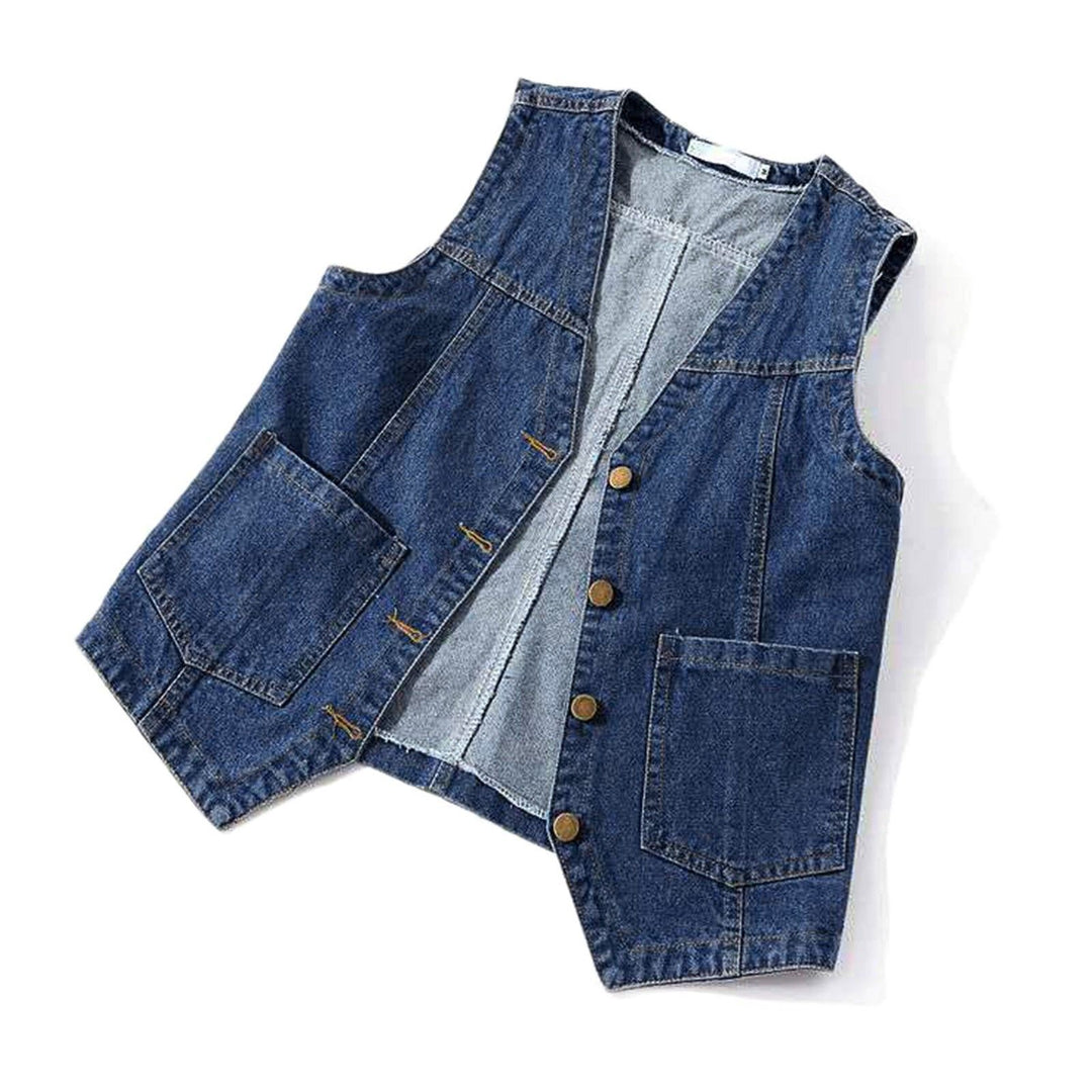 Women's Casual Denim Vest with Button Details and Patch Pockets Lune London