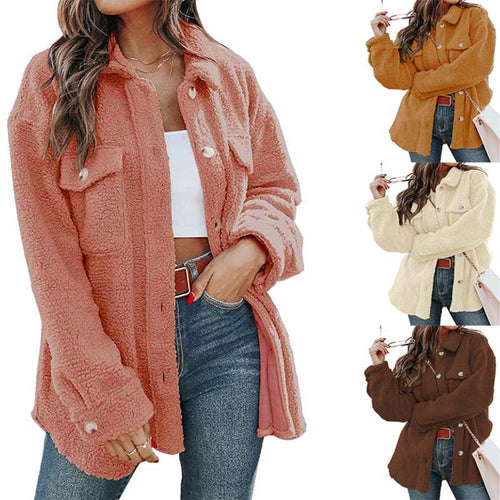 Ladies Comfortable Fleece Jacket with Practical Pockets and Chic Button Placket Style