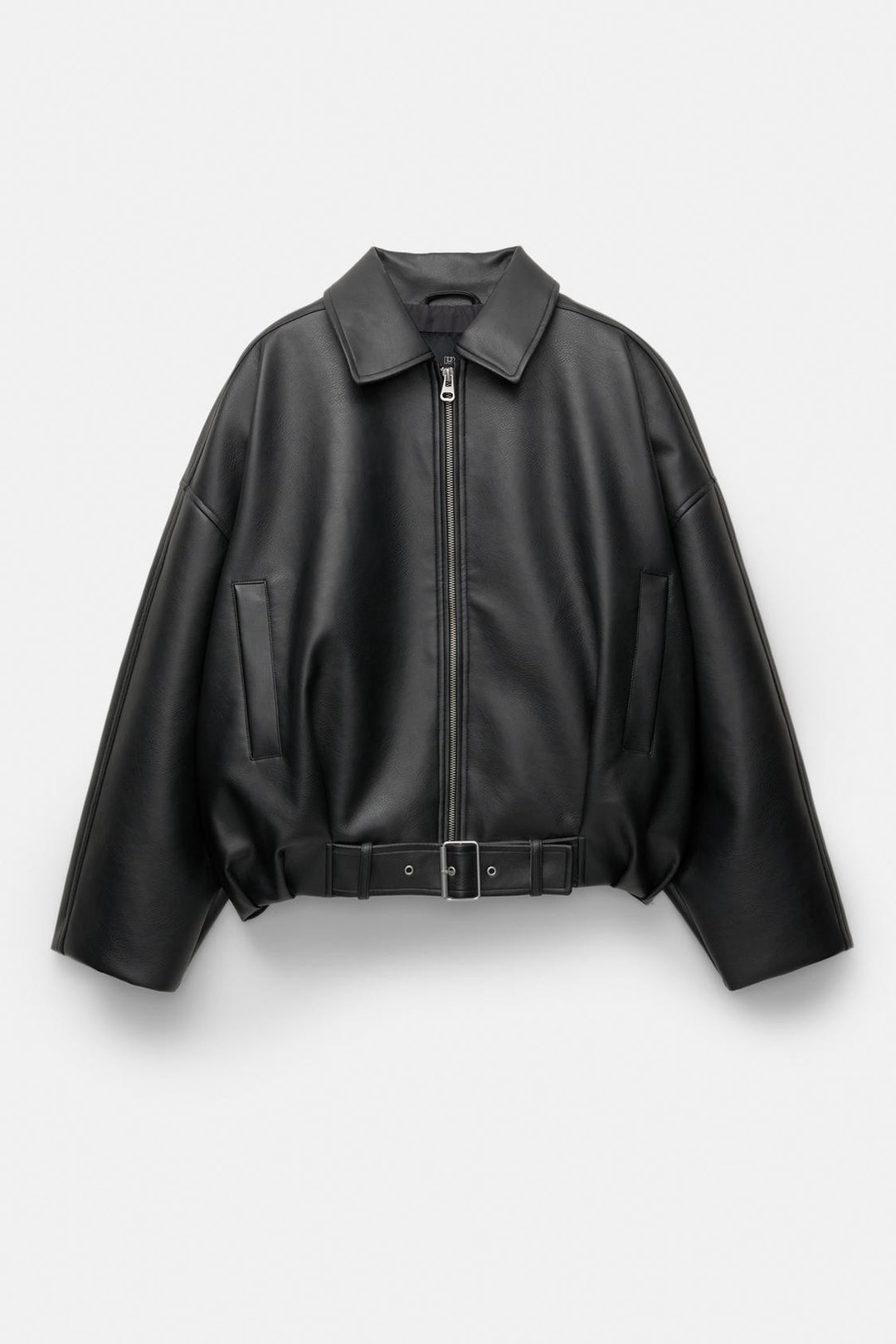Women Oversized Leatherette Blouson with Waist Belt Amarae