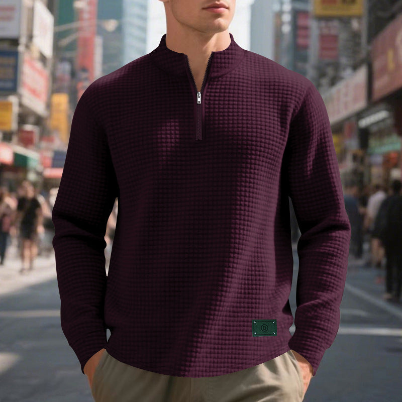 Fleece pullover for men, casual, with half-zip and textured design Amarae