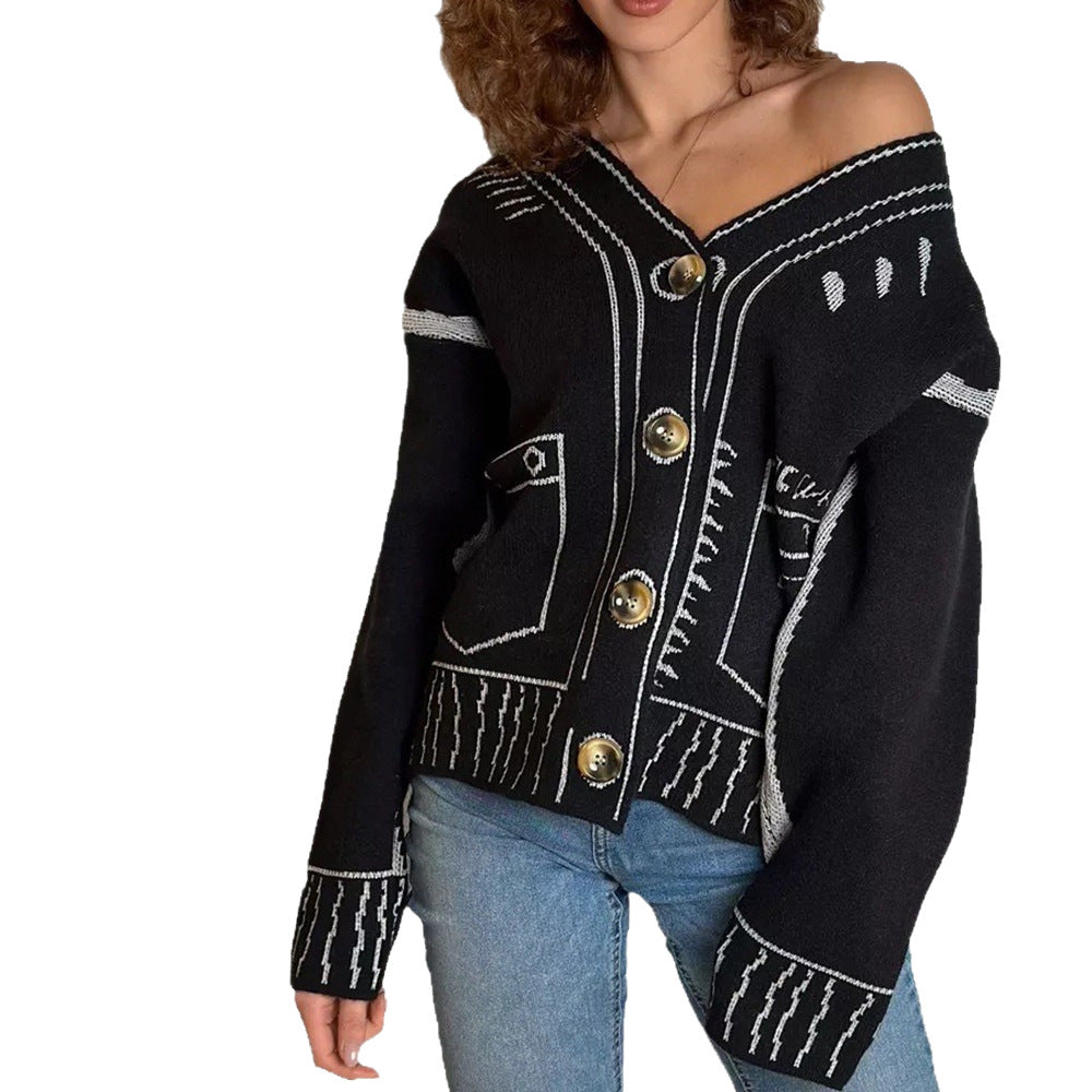 Cardigan pour femmes avec design asymétrique et boutons contrastés Chic & Stil