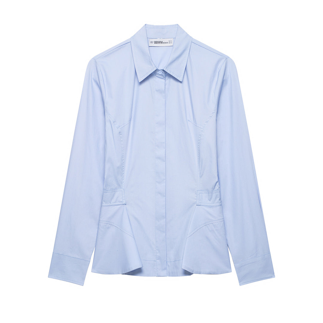 Women's Tailored Blouse Jacket with Peplum and Concealed Button Placket Amarae