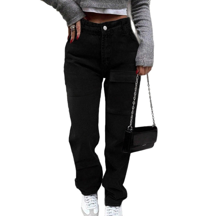 Women's cargo denim pants with large thigh pocket and wide straight-leg Amarae