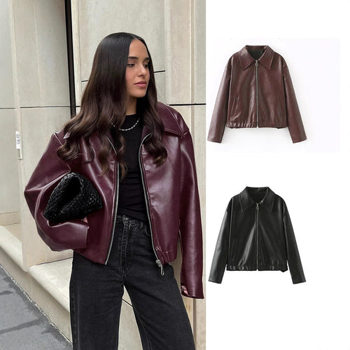 Veste élégante pour femmes en simili cuir au design moderne avec fermeture éclair pratique Amarae