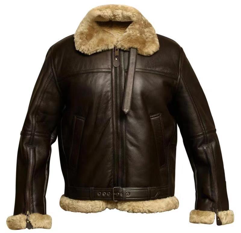 Robust leather jacket for men with warm plush collar Amarae