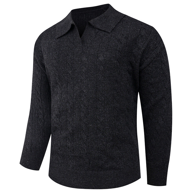 Knit sweater for men with a modern cable pattern and polo collar Lune London