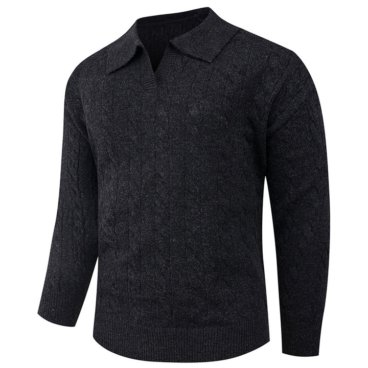 Knit sweater for men with a modern cable pattern and polo collar Lune London