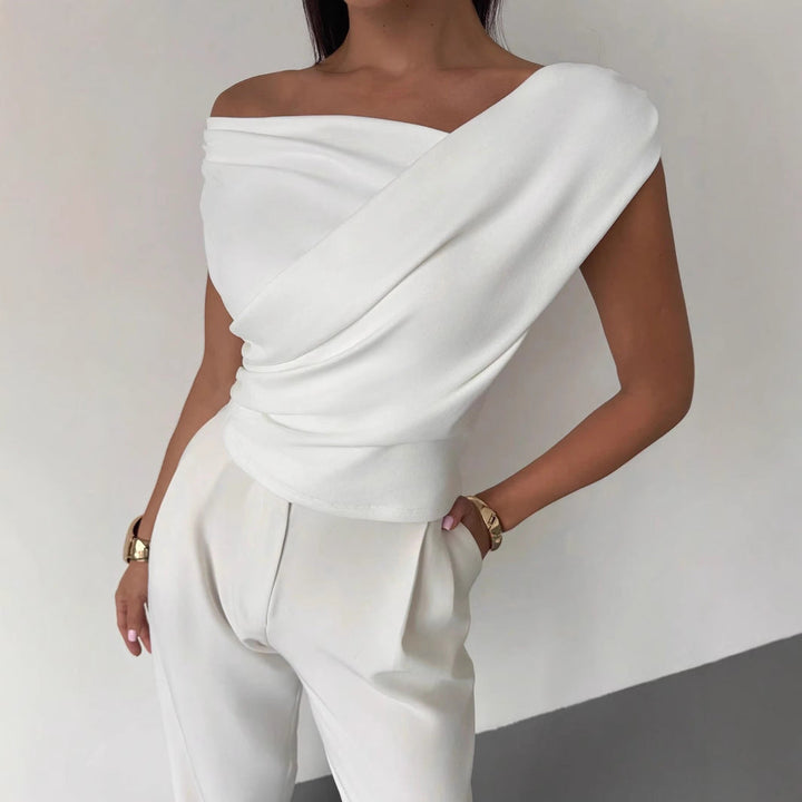 Women Elegant Draped Top with Asymmetric Cut Amarae