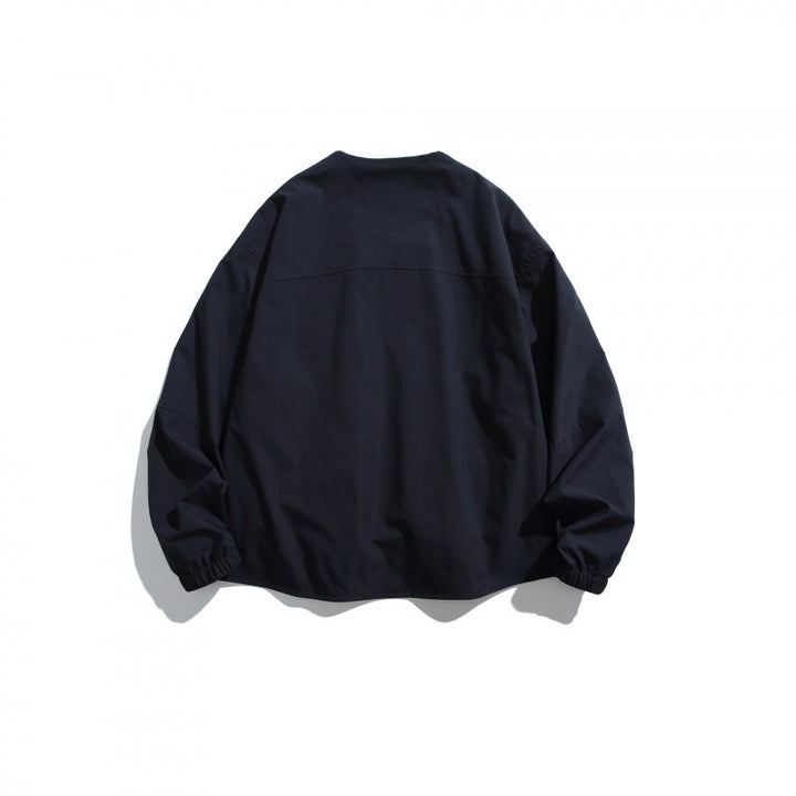 Unisex Lightweight Oversize Utility Jacket without Collar with Front Zipper and Patch Pockets Amarae