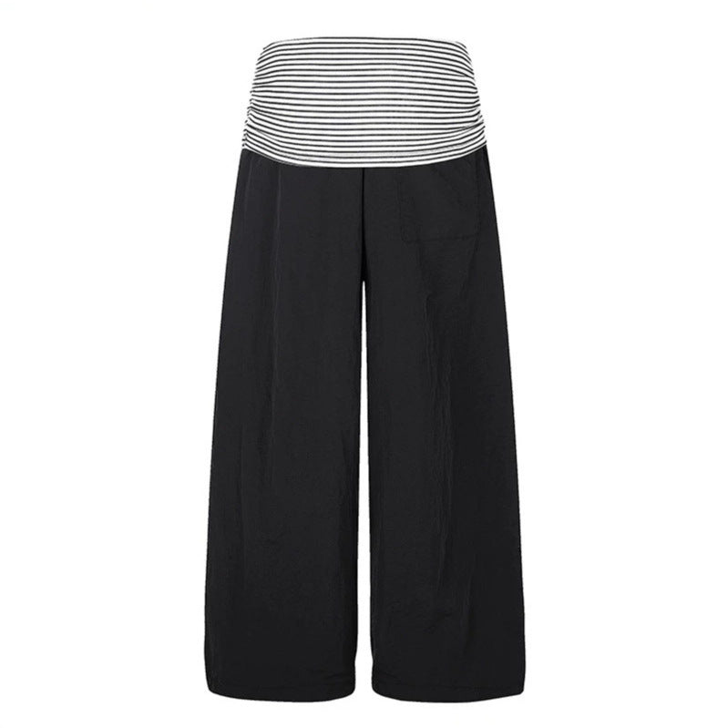 Women's Wide Palazzo Pants with High Striped Comfort Waistband and Statement Print Amarae
