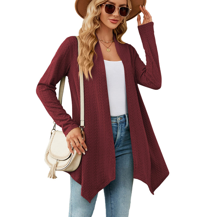 Ladies knitted vest with structured waffle pattern and open front Lune London