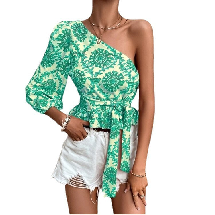 Ladies Chic One-Shoulder Peplum Top