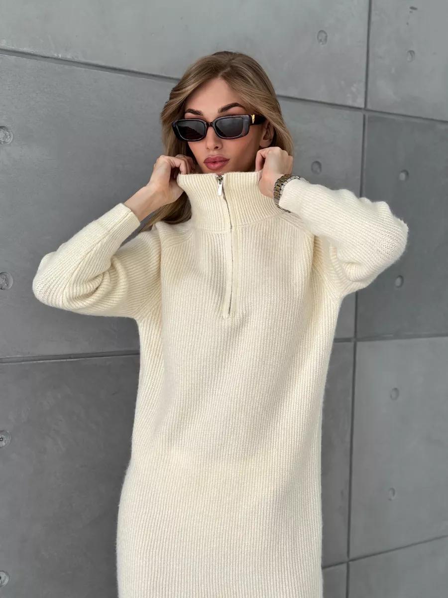 Knit dress for women with high collar and zipper Lune London