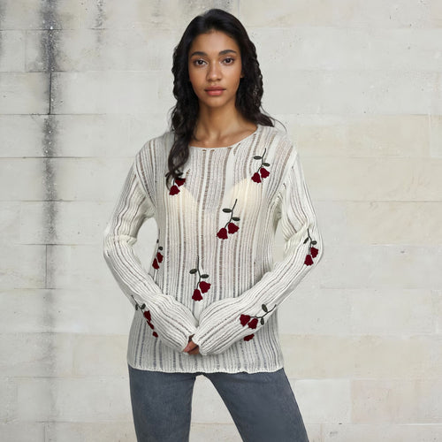 Knit sweater for women with floral appliques Amarae