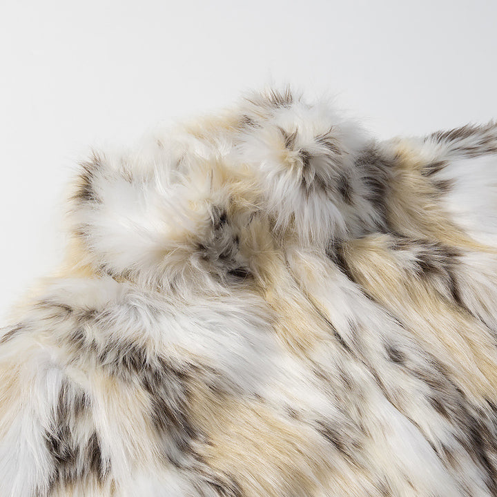 Women Short Faux Fur Jacket with Stand-Up Collar and Boxy, Cropped Cut Amarae