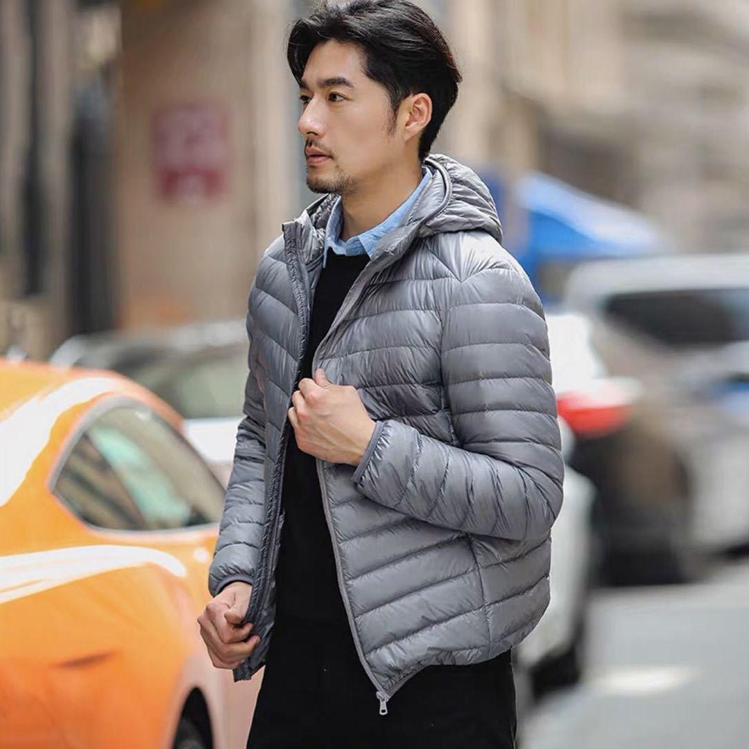 Men's ultralight quilted hooded jacket with wind-resistant shell and compact packing function Amarae