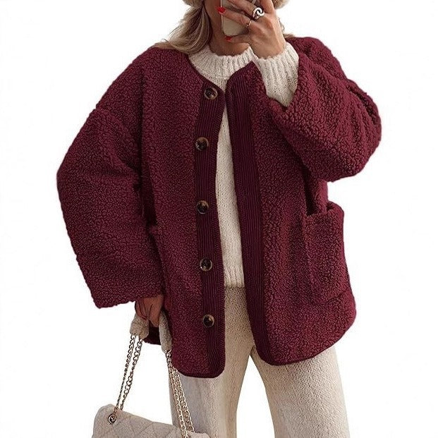 Ladies Cozy Fleece Jacket with Folded Collar Lune London