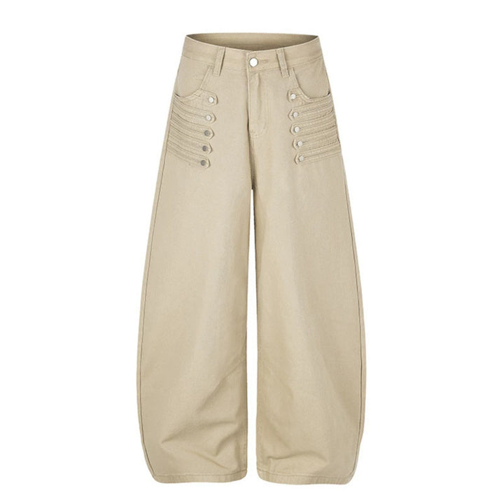 Women High-Cut Palazzo Pants with Wide Balloon Leg and Decorative Button Placket Amarae