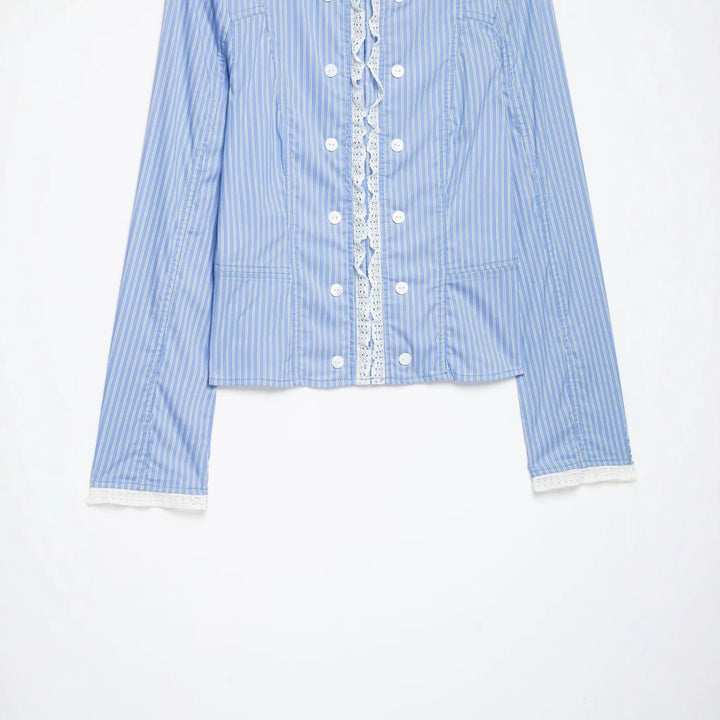 Women's short jacket in blouse style with lace trim and double button placket Amarae