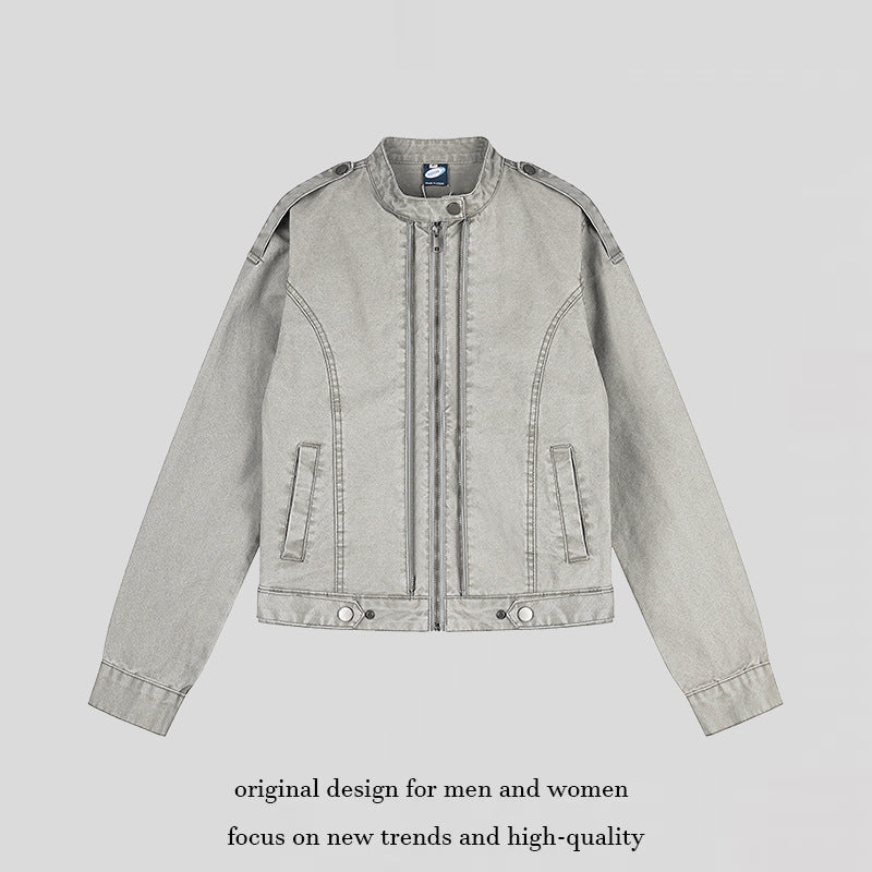 Women's Short-Cut Utility Jacket with Stand-Up Collar and Epaulettes Amarae