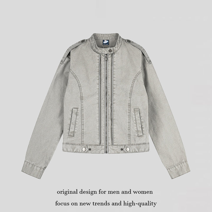 Women's Short-Cut Utility Jacket with Stand-Up Collar and Epaulettes Amarae