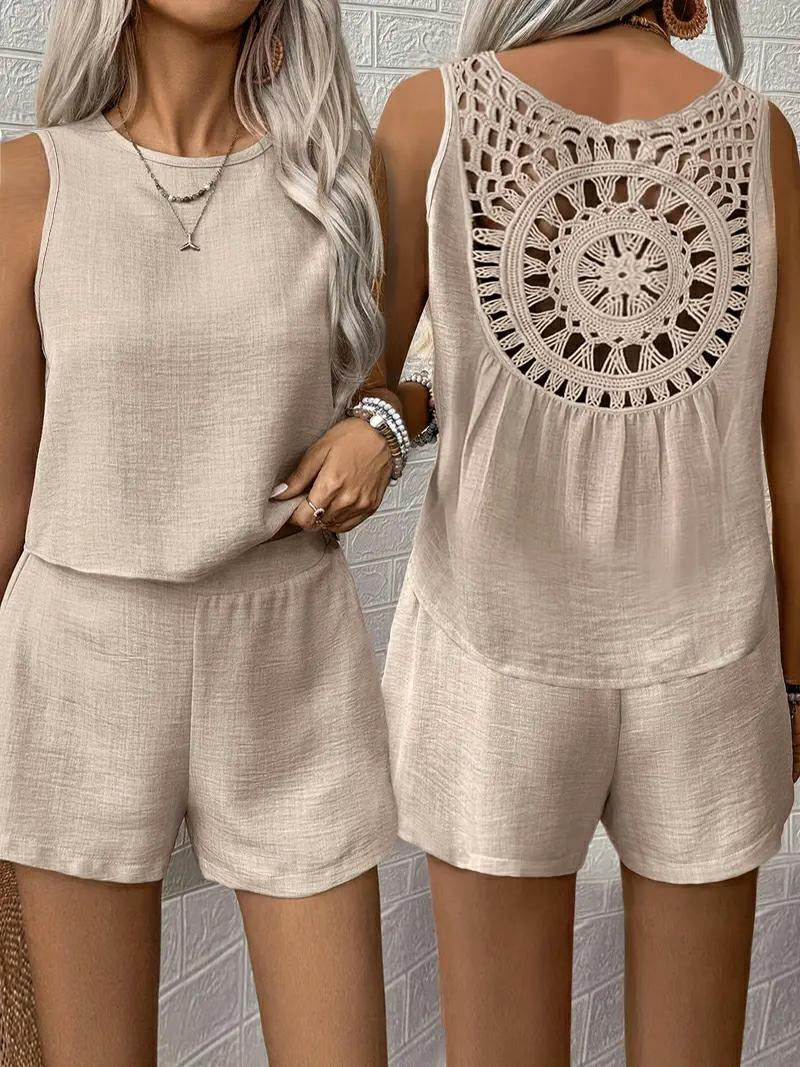 Ladies Casual Jumpsuit Crochet Back Lune London