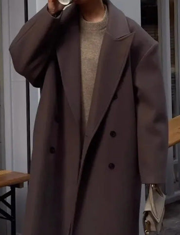 Ladies Classic Oversized Designer Coat with Double-Breasted Buttons and Soft Lining Lune London