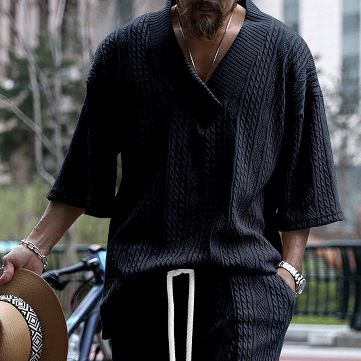 Thick knit sweater for men with deep V-neck Lune London