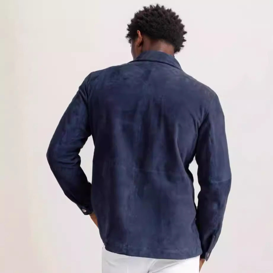 Suede jacket for men with a modern high collar and practical pockets Lune London
